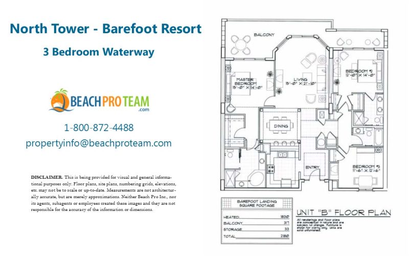 Barefoot Resort - North Tower Floor Plan B - 3 Bedroom Waterway